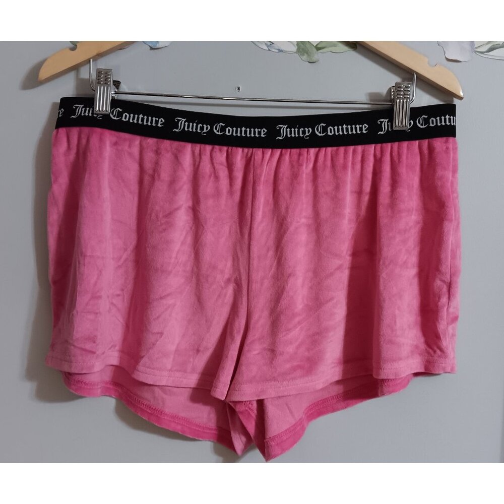Juicy Couture XL Pink Bedazzled Bling Velour Lounge Sleep Logo Classic Retro Sho